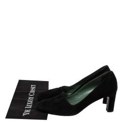 Hermes Black Suede Slip On Block Heel Pumps Size 38