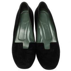Hermes Black Suede Slip On Block Heel Pumps Size 38