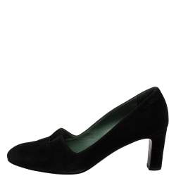 Hermes Black Suede Slip On Block Heel Pumps Size 38