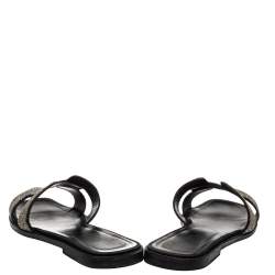 Hermes Black/Silver Suede And Glitter Oran Flat Sandals Size 39