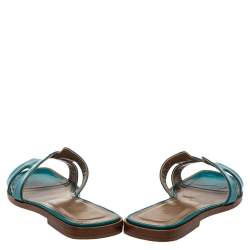 Pre Owned Hermes Blue Leather Oran Flat Sandals Size 38