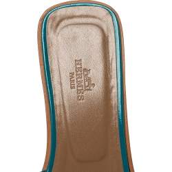 Pre Owned Hermes Blue Leather Oran Flat Sandals Size 38