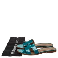 Pre Owned Hermes Blue Leather Oran Flat Sandals Size 38