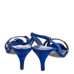 Pre Owned Hermes Blue Suede And Glitter Night Slingback Sandals Size 36