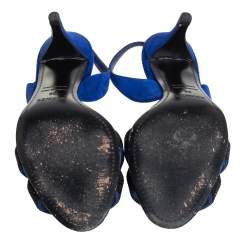 Pre Owned Hermes Blue Suede And Glitter Night Slingback Sandals Size 36