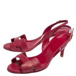 Pre Owned Hermes Pink Leather Night Slingback Sandals Size 36