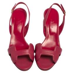 Pre Owned Hermes Pink Leather Night Slingback Sandals Size 36