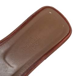 Pre Owned Hermes Brown Leather Oran Flat Sandals Size 37.5