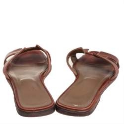 Pre Owned Hermes Brown Leather Oran Flat Sandals Size 37.5