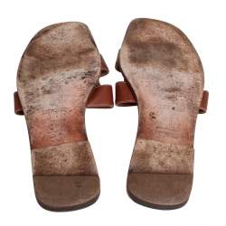 Pre Owned Hermes Brown Leather Oran Flat Sandals Size 37.5