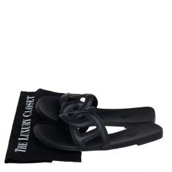 Hermes Black Rubber Aloha Flat Slides Size 39
