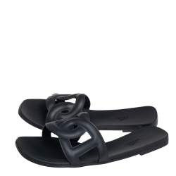 Hermes Black Rubber Aloha Flat Slides Size 39