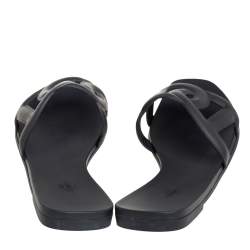 Hermes Black Rubber Aloha Flat Slides Size 39