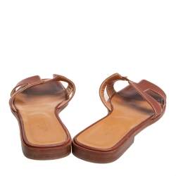 Pre Owned Hermés Brown Leather Oran Slide Sandals Size 38