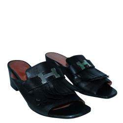مملوكة مسبقًا Hermes Black Leather Alma Sandals Size 39