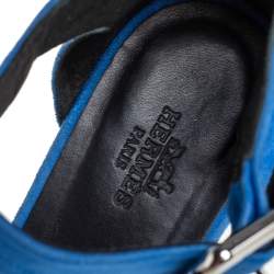Pre Owned Hermes Blue Suede And Patent Leather Ilana Espadrille Wedge Sandals Size 40