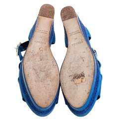 Pre Owned Hermes Blue Suede And Patent Leather Ilana Espadrille Wedge Sandals Size 40