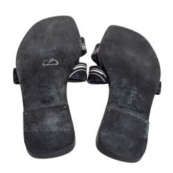 Hermes Black Printed Canvas Oran Sandals Size 37