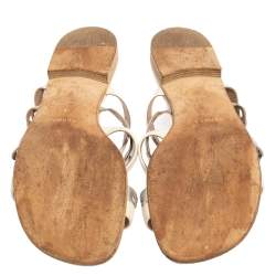 Hermes White/Sliver Leather Amalfi Slide Sandals Size 40.5