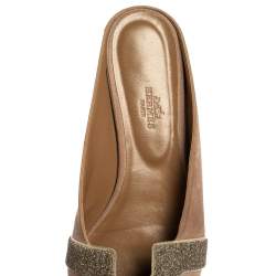 Pre Owned Hermes Beige Suede Roxane Flat Mule Sandals Size 40