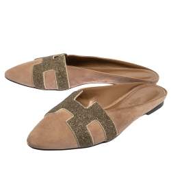 Pre Owned Hermes Beige Suede Roxane Flat Mule Sandals Size 40