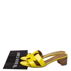 Hermes Yellow Patent Leather Oasis Sandals Size 39.5