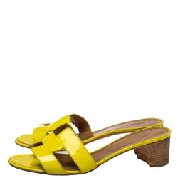 Hermes Yellow Patent Leather Oasis Sandals Size 39.5