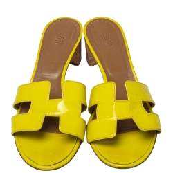Hermes Yellow Patent Leather Oasis Sandals Size 39.5
