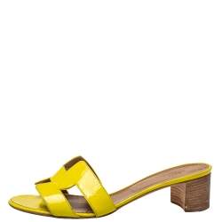 Hermes Yellow Patent Leather Oasis Sandals Size 39.5