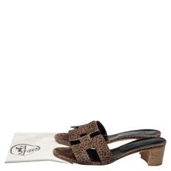 Pre Owned Hermès Brown Suede Leopard Print Oasis Sandals Size 39