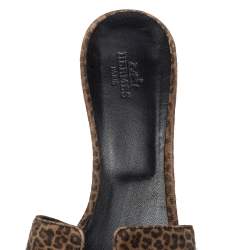 Pre Owned Hermès Brown Suede Leopard Print Oasis Sandals Size 39
