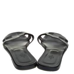 Pre Owned Hermés Grey Leather Oran Flat Slides Size 41.5 