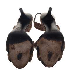 Pre Owned Hermes Brown Leopard Print Suede Night Slingback Sandals Size 37.5