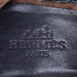 Pre Owned Hermes Brown Leopard Print Suede Night Slingback Sandals Size 37.5