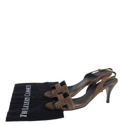 Pre Owned Hermes Brown Leopard Print Suede Night Slingback Sandals Size 37.5