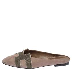 Pre Owned Hermes Pink Suede and Crystal Powder Nice Mule Flats Size 39