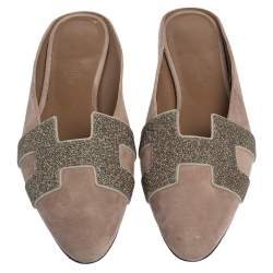 Pre Owned Hermes Pink Suede and Crystal Powder Nice Mule Flats Size 39