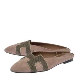 Pre Owned Hermes Pink Suede and Crystal Powder Nice Mule Flats Size 39