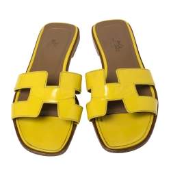 Pre Owned Hermes Yellow Patent Leather Oran Sandals Size 36