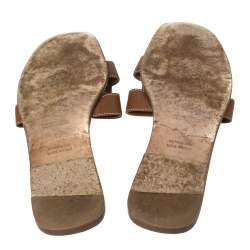 Pre Owned Hermes Brown Leather Oran Flat Sandals Size 37