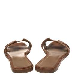 Pre Owned Hermes Brown Leather Oran Flat Sandals Size 37