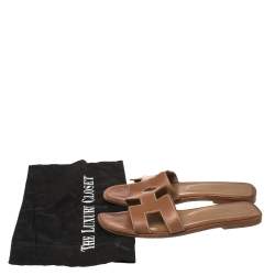 Pre Owned Hermes Brown Leather Oran Flat Sandals Size 37
