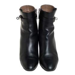 Pre Owned Hermes Black Leather Kelly Ankle Boots Size 37.5