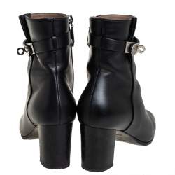 Pre Owned Hermes Black Leather Kelly Ankle Boots Size 37.5