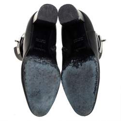 Pre Owned Hermes Black Leather Kelly Ankle Boots Size 37.5