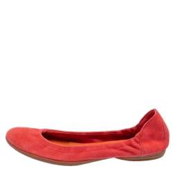 Pre Owned Hermes Coral Orange Suede Ballet  Flats Size 38