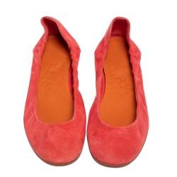 Pre Owned Hermes Coral Orange Suede Ballet  Flats Size 38