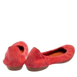 Pre Owned Hermes Coral Orange Suede Ballet  Flats Size 38