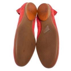 Pre Owned Hermes Coral Orange Suede Ballet  Flats Size 38