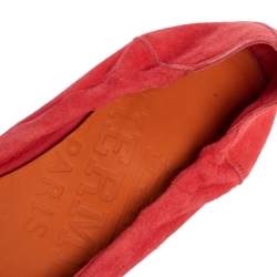 Pre Owned Hermes Coral Orange Suede Ballet  Flats Size 38